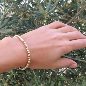 Gold bracelet, gold bead brecelet, 4mm gold beaded bracelet, gold jewelry, gold beads bracelet, everyday bracelet, minimal bracelet image 5