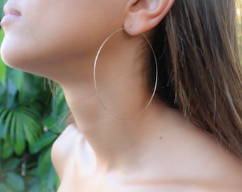 Extra large thin gold hoops, 3 inch thin gold hoops, simple large earrings, large hoop earrings, gold huge hoops, gold filled large hoops