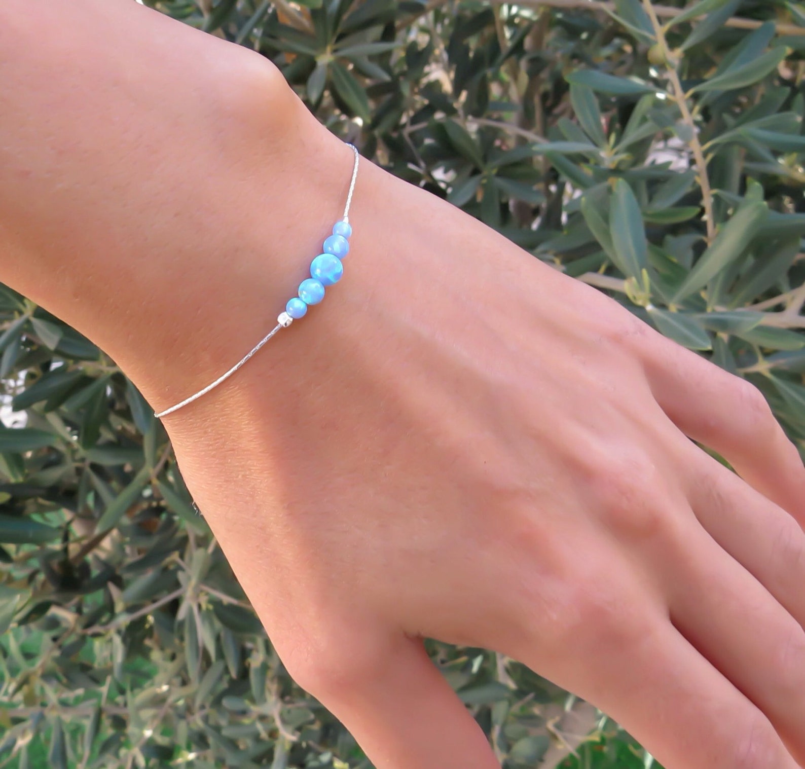 Blue Opal Bracelet Opal Bead Brecelet Opal Silver Bracelet Etsy