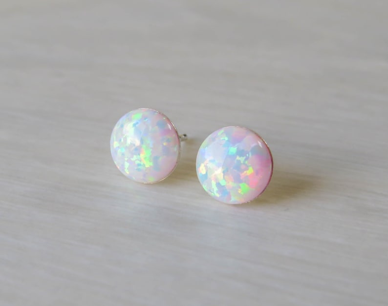 Opal Earrings, Opal Stud Earrings, White Opal Stud Earrings, Blue Opal Stud Earrings, Blue Opal Earrings ,Stud Earrings synthetic Opal Studs image 3