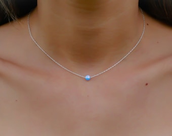Opal necklace, opal ball necklace, opal silver necklace, opal jewelry, tiny dot necklace, opal bead necklace dot necklace blue opal necklace
