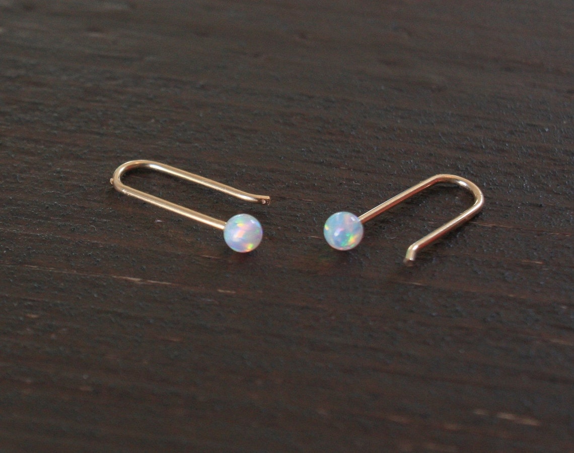 Opal Stud Earrings Classic 3mm Sterling Silver Studs Blue Etsy