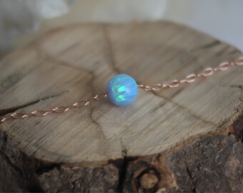 Rose gold Opal necklace, opal ball necklace, opal rose gold necklace, opal jewelry, tiny dot necklace, opal bead necklace, synthetic opal