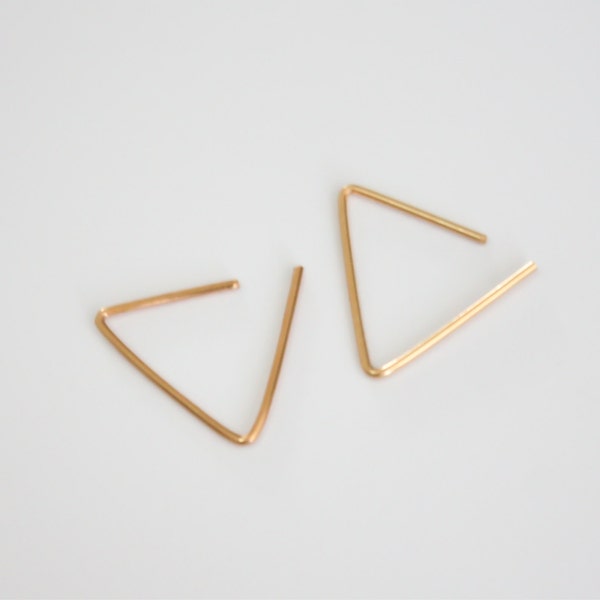 Thin Gold hoops, gold line earrings,  triangle hoop earrings, gold filled studs, simple hoop earrings, minimal earrings, geometric earrings