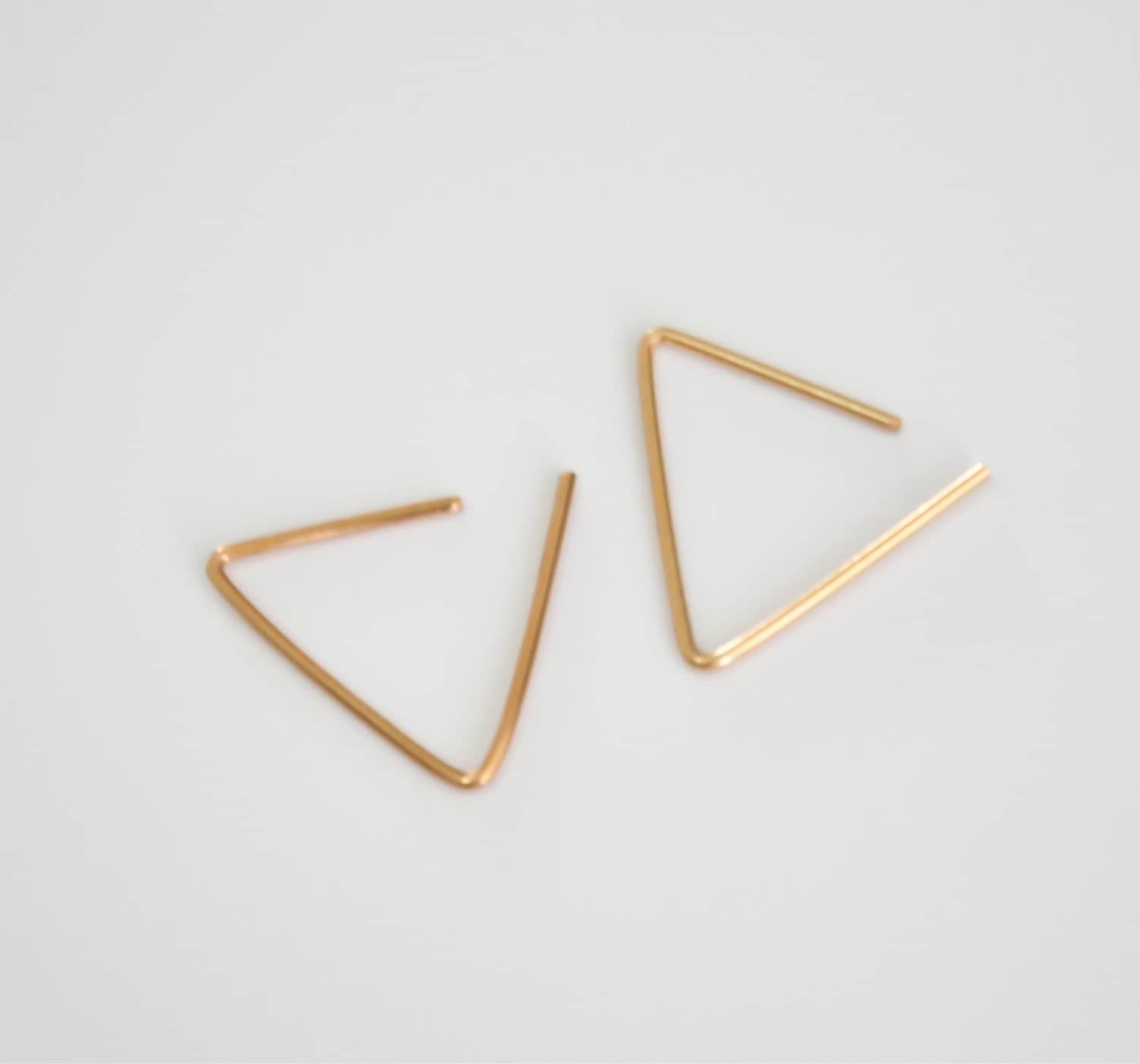 Thin Gold hoops, gold line earrings,  triangle hoop earrings, gold filled studs, simple hoop earrings, minimal earrings, geometric earrings