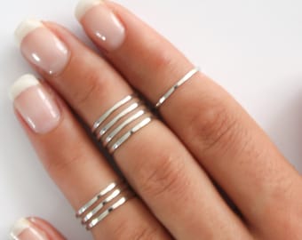 Above the Knuckle Rings - Sterling Silver stacking rings, Sterling silver knuckle ring set Knuckle Ring Thin silver shiny bands Midi rings
