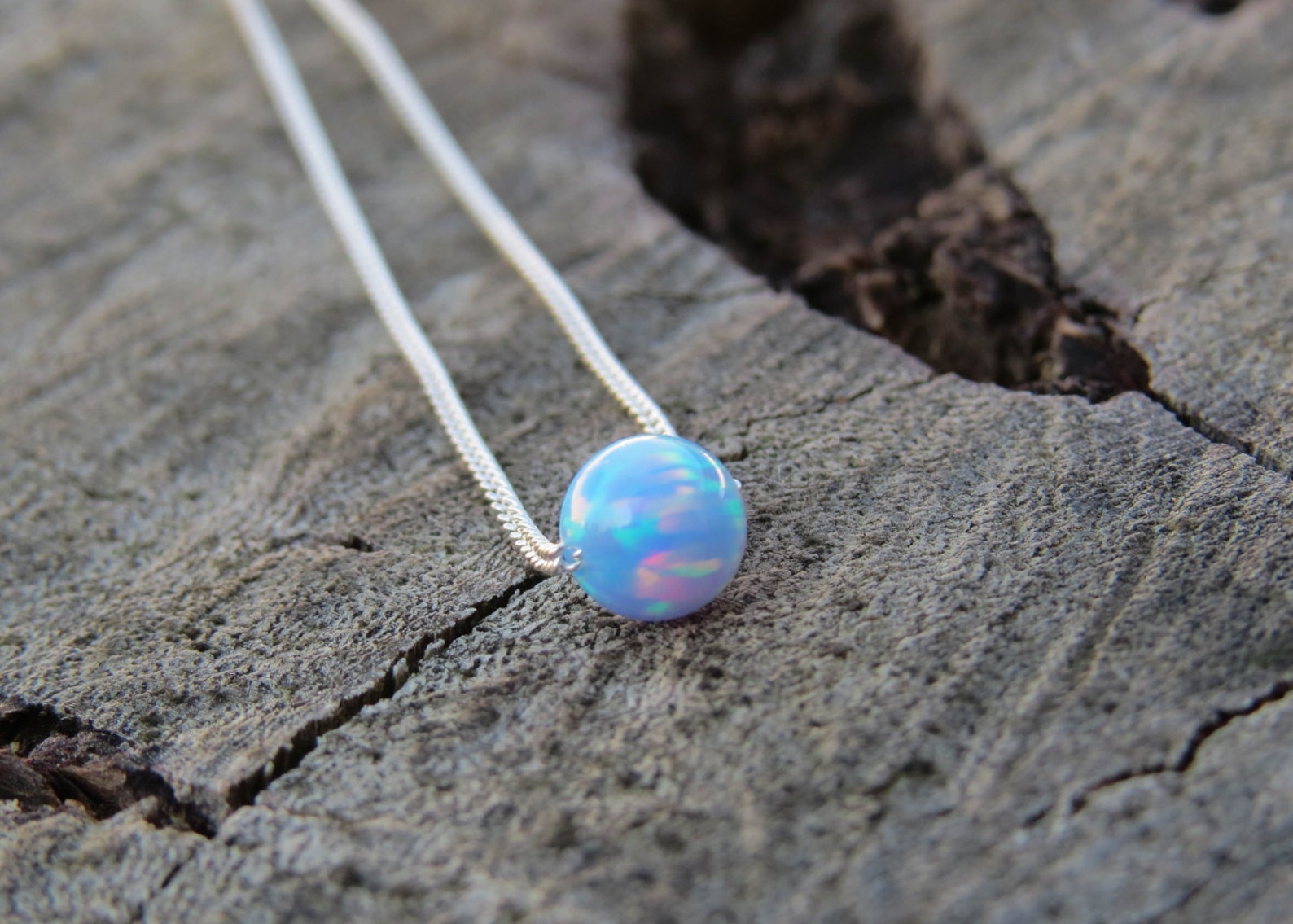 Opal Necklace Opal Ball Necklace Opal Silver Necklace Opal Etsy