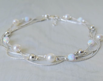 White Opal bracelet, opal bead bracelet, opal silver bracelet, opal jewelry, tiny opal bracelet, beaded bracelet, minimal bracelet
