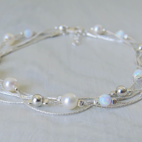 White Opal bracelet, opal bead bracelet, opal silver bracelet, opal jewelry, tiny opal bracelet, beaded bracelet, minimal bracelet