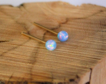 Opal Studs, classic 3mm 14k Gold Filled Studs, Blue Opal ball stud earrings, Gold Opal Posts, minimal earrings, October Birthstone, Brides