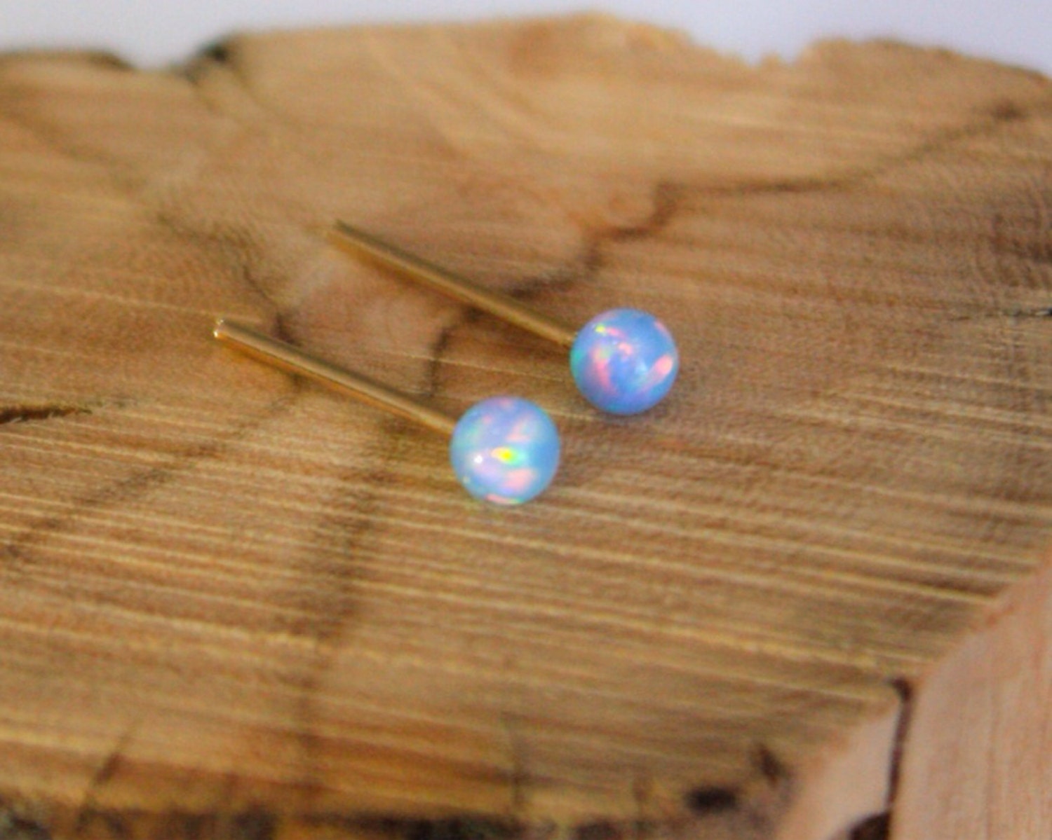 Opal Studs Classic 3mm 14k Gold Filled Studs Blue Opal Ball Etsy