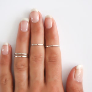 Sterling Silver stacking rings, Above the knuckle rings, sterling silver midi ring set, plain band midi rings, silver shiny thin rings image 2