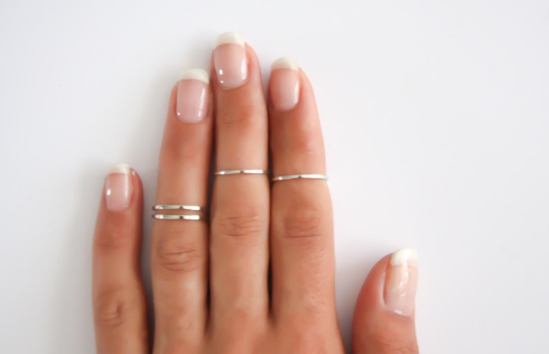 Sterling Silver stacking rings, Above the knuckle rings, sterling silver midi ring set, plain band midi rings, silver shiny thin rings image 2