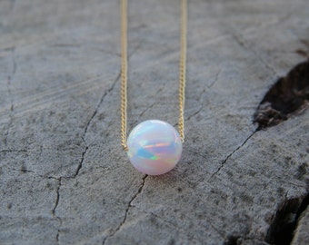 Opal necklace, Opal jewelry, large opal ball necklace, opal gold necklace, 14K gold filled dot necklace, opal bead synthetic opal necklace