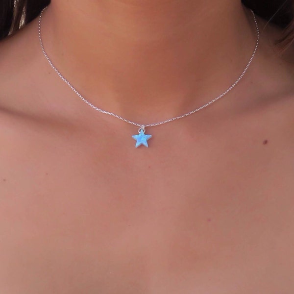 Collier opale, collier étoile opale, collier argent opale, bijoux opale, collier opale bleu, collier opale étoile bleue, pierre de naissance octoner