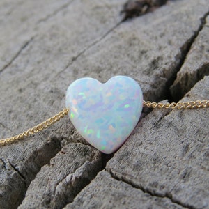 Opal necklace, heart necklace, gold necklace, opal heart necklace white opal necklace, gold opal necklace, white opal jewelry, october image 2