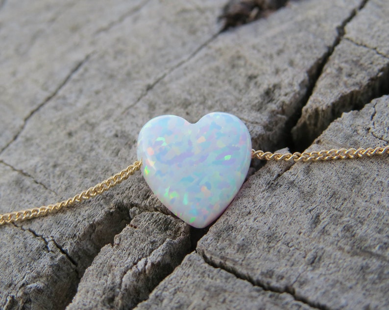 Opal necklace, heart necklace, gold necklace, opal heart necklace white opal necklace, gold opal necklace, white opal jewelry, october image 2