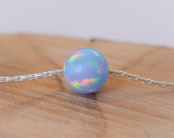 Opal necklace, opal ball necklace, opal silver necklace, opal jewelry, tiny dot necklace, opal bead necklace dot necklace blue opal necklac