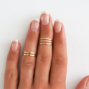 Gold stacking rings, Above the knuckle rings, gold midi ring, plain band midi rings, gold shiny thin rings set, gold plated rings image 2