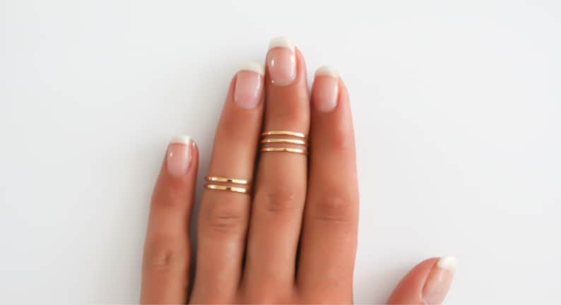 Gold stacking rings, Above the knuckle rings, gold midi ring, plain band midi rings, gold shiny thin rings set, gold plated rings image 2