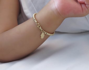Infant Bracelet, Baby Bracelet, Child Bracelet, Gold Bracelet, gold beads Bracelet, Baby girl Bracelet, Baptism Gift, baby hamsa bracelet