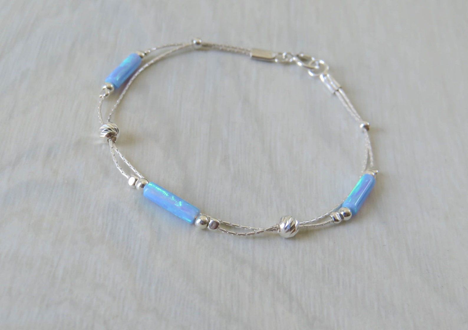 3 Blue Opals Single Strand Bracelet