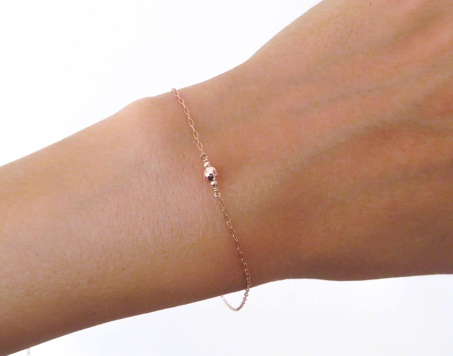 Rose Gold Bracelet Rose Gold Beaded Bracelet Tiny Gold Etsy