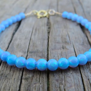 Opal beaded bracelet, pearl Blue 4mm opal beaded bracelet, blue opal bracelet, opal jewelry, opal bracelet, blue bracelet, synthetic opal