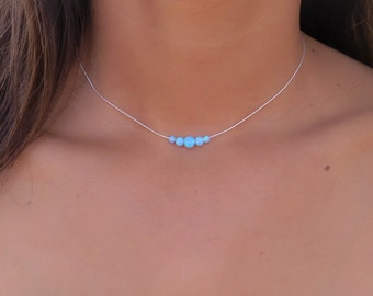 Opal necklace, opal ball necklace, opal silver necklace, tiny dot necklace, opal bead necklace, dot necklace, blue opal synthetic opal