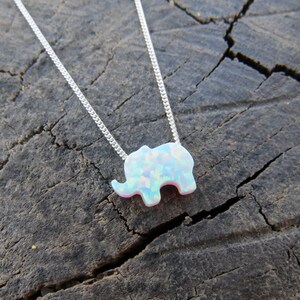 Opal necklace, opal Elephant necklace Blue opal necklace opal gold necklace Elephant necklace October Birthstone Christmas synthetic opal image 4