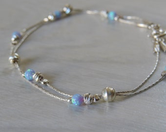 blue Opal bracelet, opal bead bracelet, opal silver bracelet, opal jewelry, tiny opal bracelet, beaded bracelet, mininal bracelet