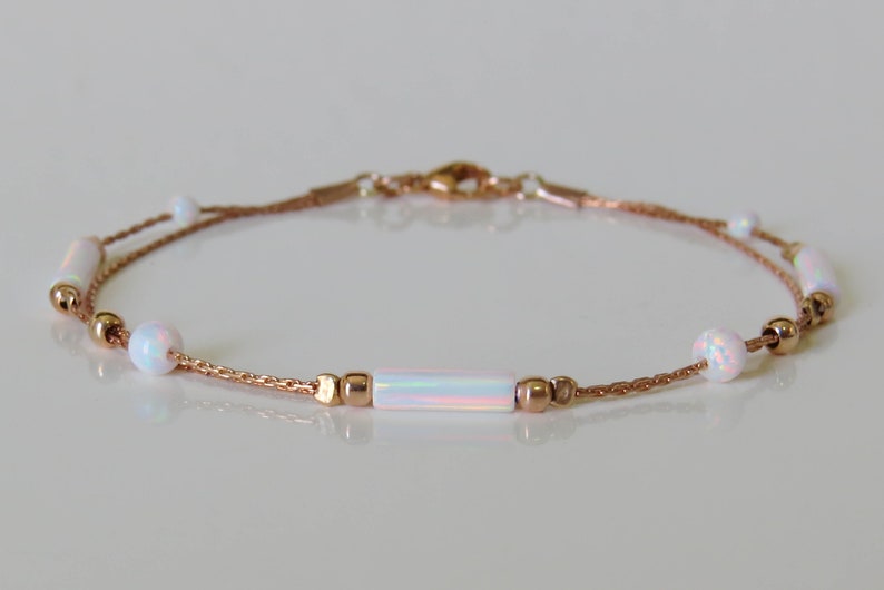 White Opal Bracelet Opal Bead Bracelet Opal Rose Gold Etsy