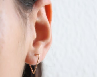 Thin Gold hoops, gold line earrings,  triangle hoop earrings, gold filled studs, simple hoop earrings, minimal earrings, geometric earrings