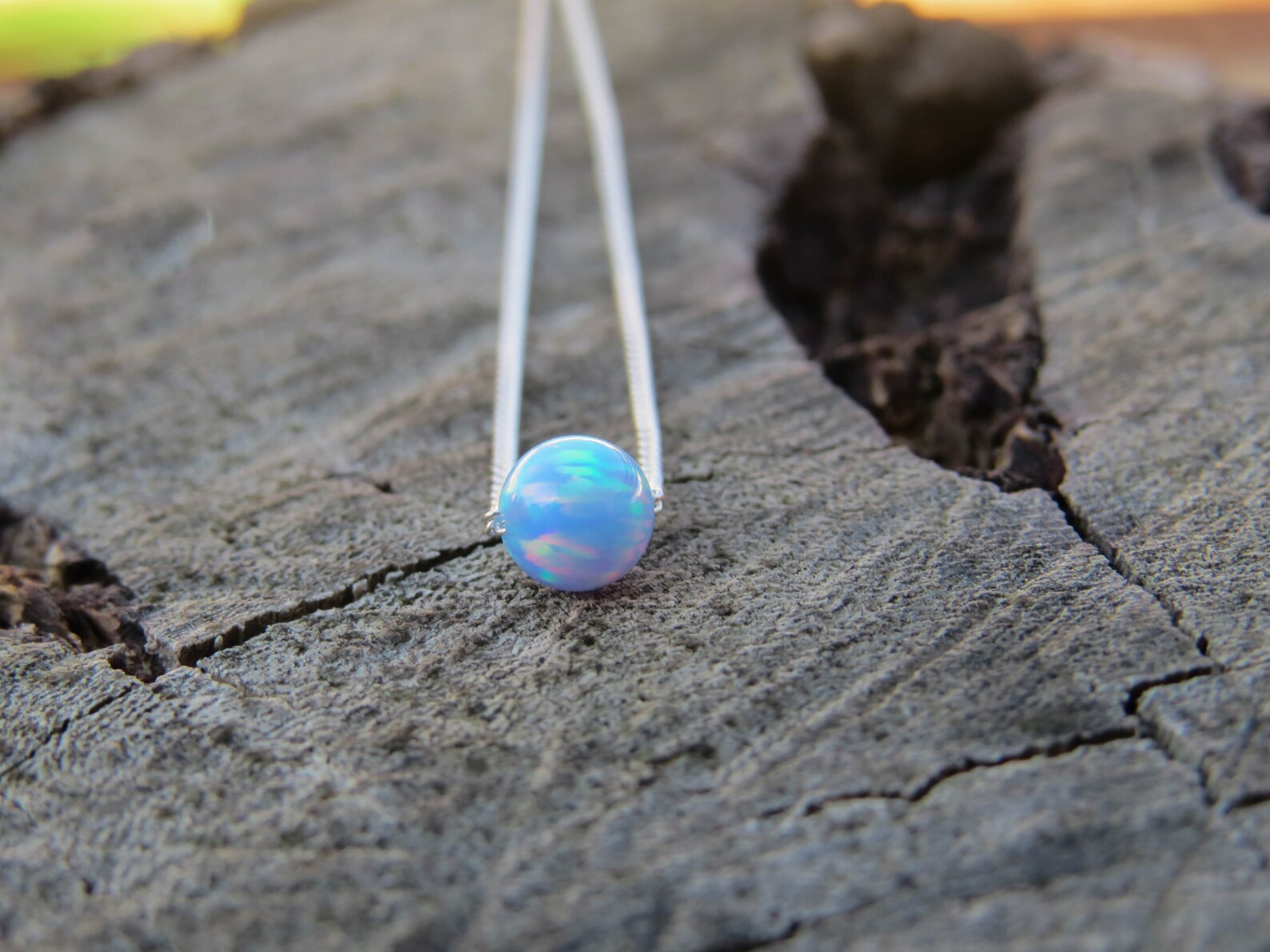 Opal Necklace Opal Ball Necklace Opal Silver Necklace Opal Etsy