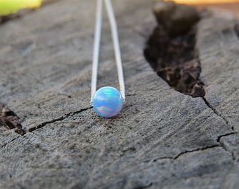 Opal necklace, opal ball necklace, opal silver necklace, opal jewelry, tiny dot necklace, opal bead necklace dot necklace blue opal necklace