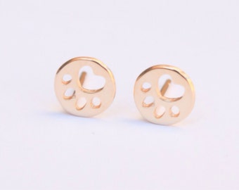 Gold Stud Earrings, dog paw studs, 14K gold filled Studs, tiny dog paw posts, gold dog paw