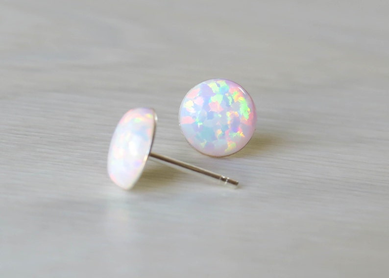 Opal Earrings, Opal Stud Earrings, White Opal Stud Earrings, Blue Opal Stud Earrings, Blue Opal Earrings ,Stud Earrings synthetic Opal Studs image 2