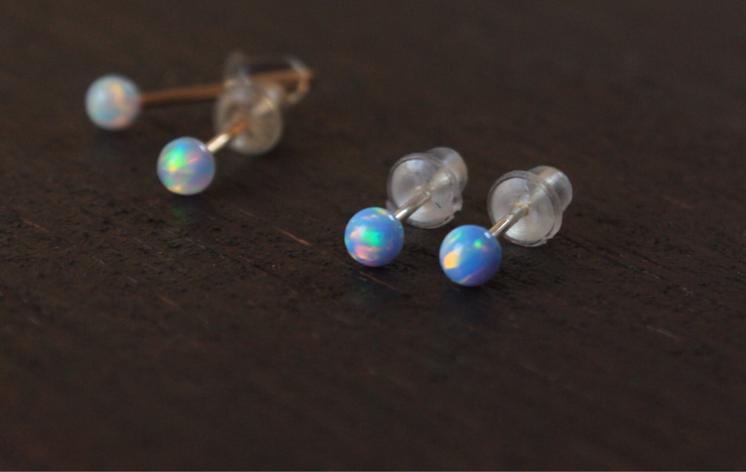 Opal Stud Earrings Classic 3mm Sterling Silver Studs Blue Etsy