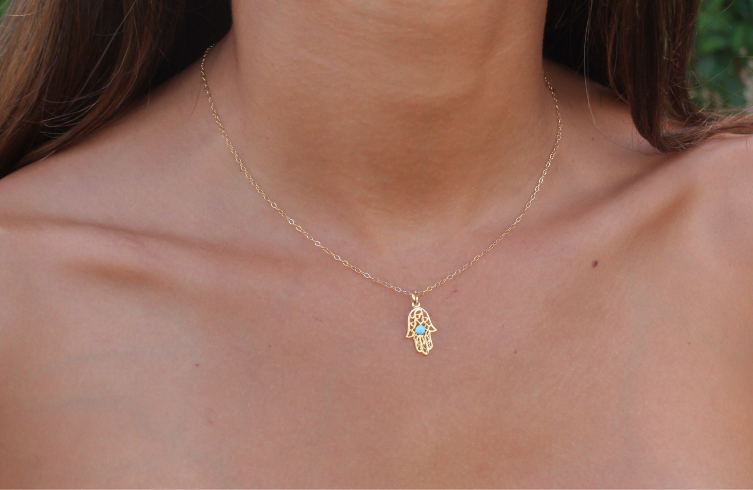 Opal hamsa necklace, gold Hamsa necklace, gold hand necklace, Delicate gold necklace, gold hand blue opal necklace, synthetic opal