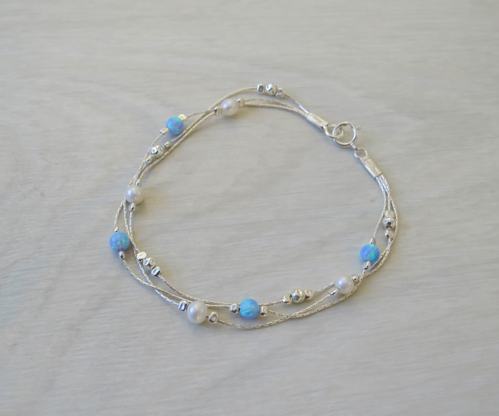 Blue Opal Bracelet Opal Bead Bracelet Opal Silver Bracelet Etsy
