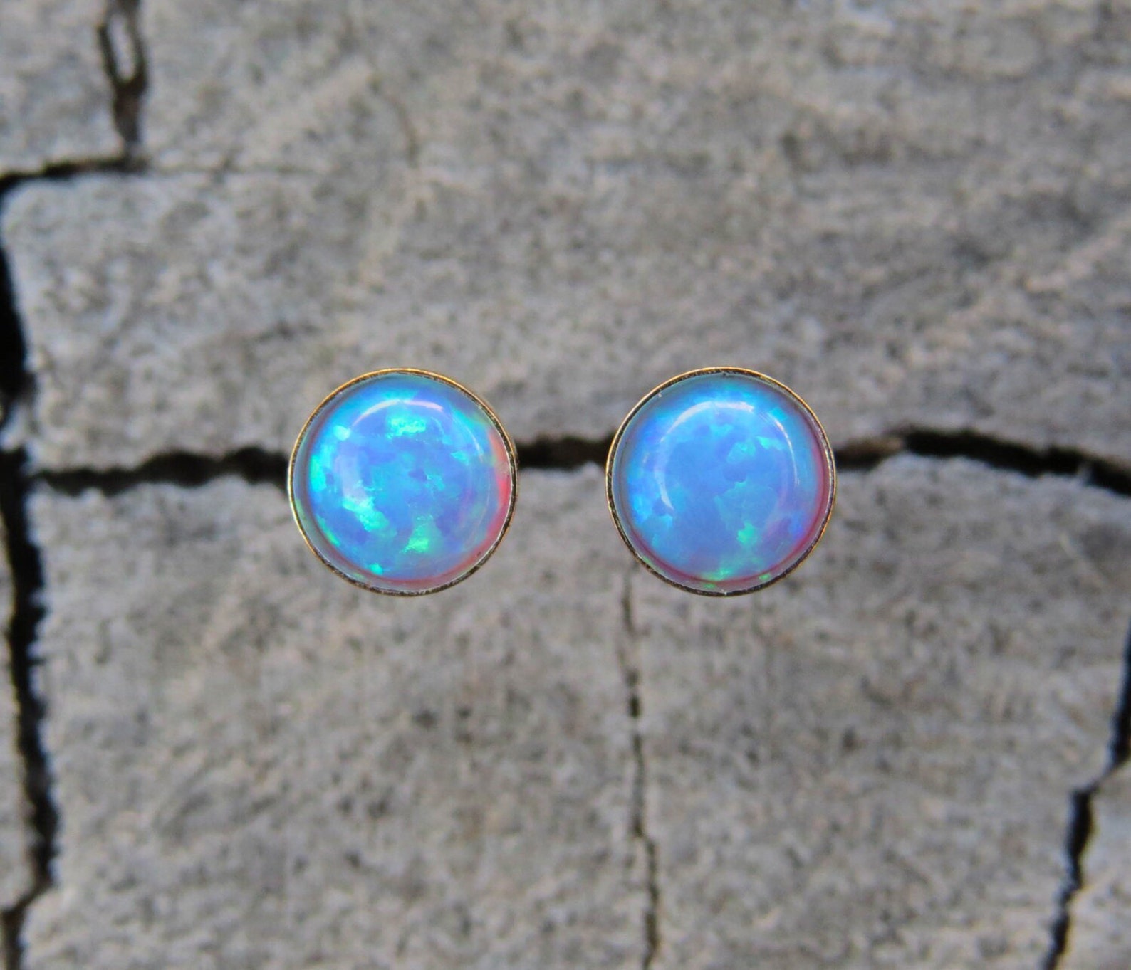 Opal Stud Earrings Classic 5mm 14k Gold Filled Studs Blue Etsy