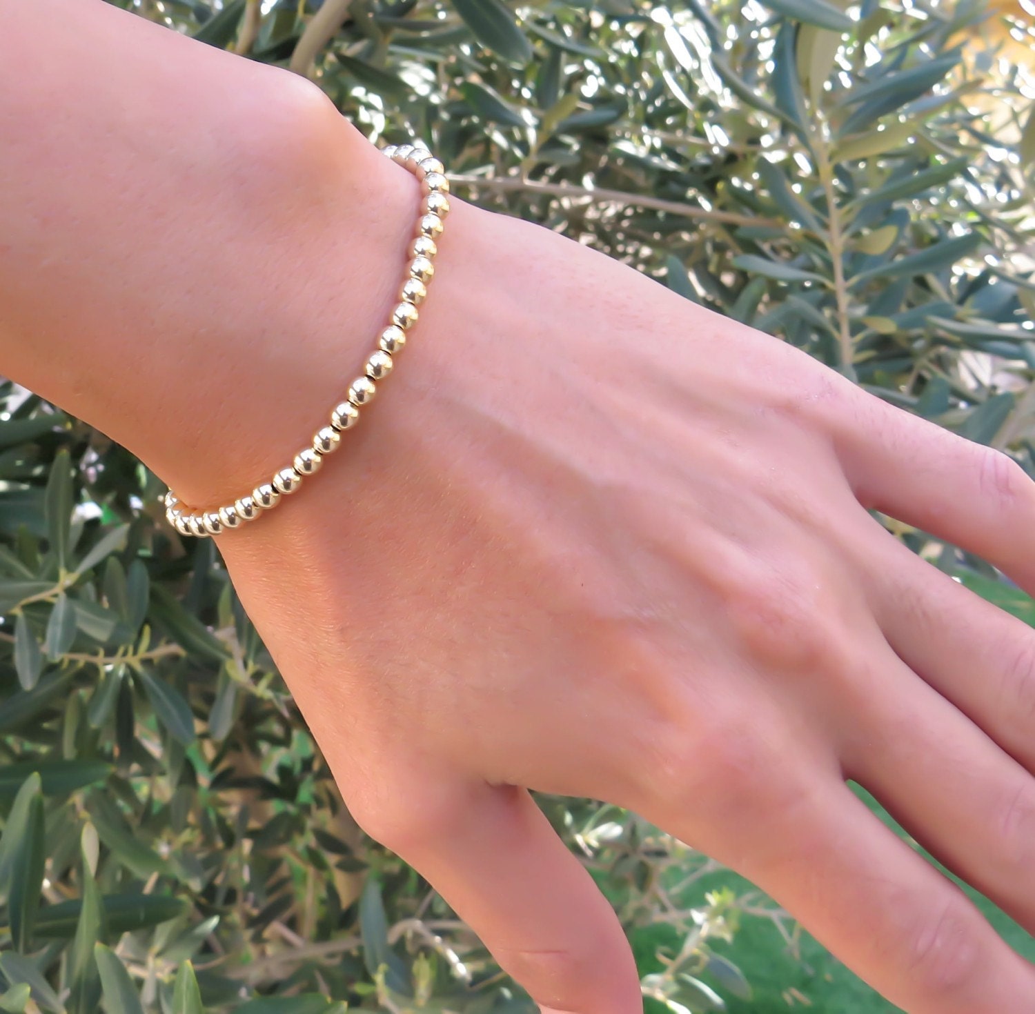 Gold Bracelet Gold Bead Brecelet 4mm Gold Beaded Bracelet Etsy