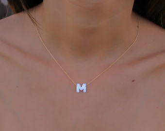 Gold Necklace, Gold opal Necklace, Opal Letter Necklace ,Opal Necklace, white opal initial necklace, White opal Necklace