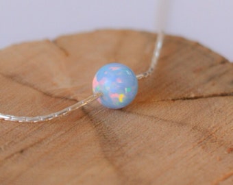 Opal necklace, opal ball necklace, opal silver necklace, opal jewelry, tiny dot necklace, opal bead necklace dot necklace blue opal necklace