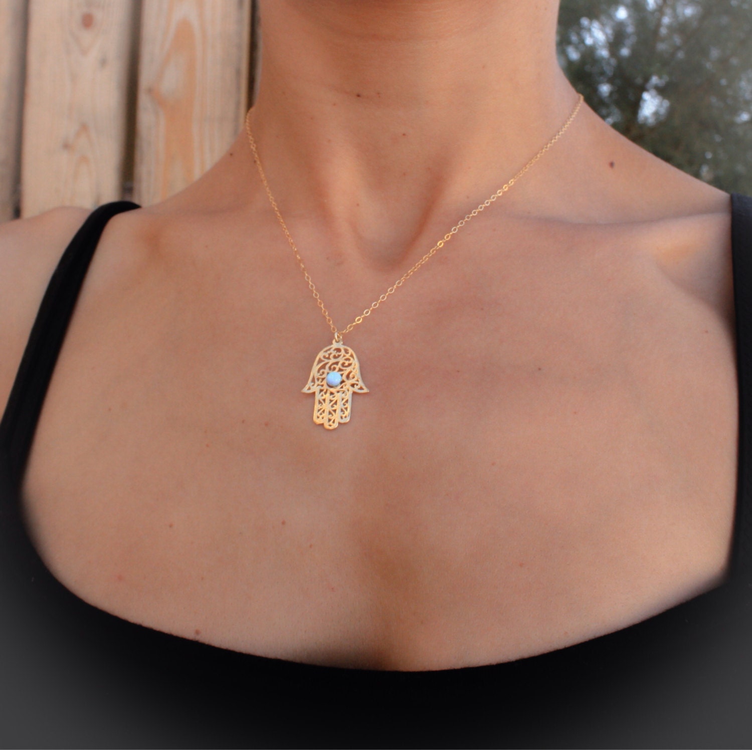 Lily Evil Eye and Hamsa Necklace - Gold Vermeil or Sterling Silver