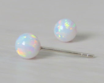 Opal stud earrings, classic 5mm sterling silver Studs, white Opal ball stud earrings, Gold Opal Posts, opal jewelry, October Birthstone