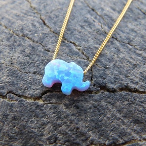 Opal necklace, opal Elephant necklace Blue opal necklace opal gold necklace Elephant necklace October Birthstone Christmas synthetic opal image 2