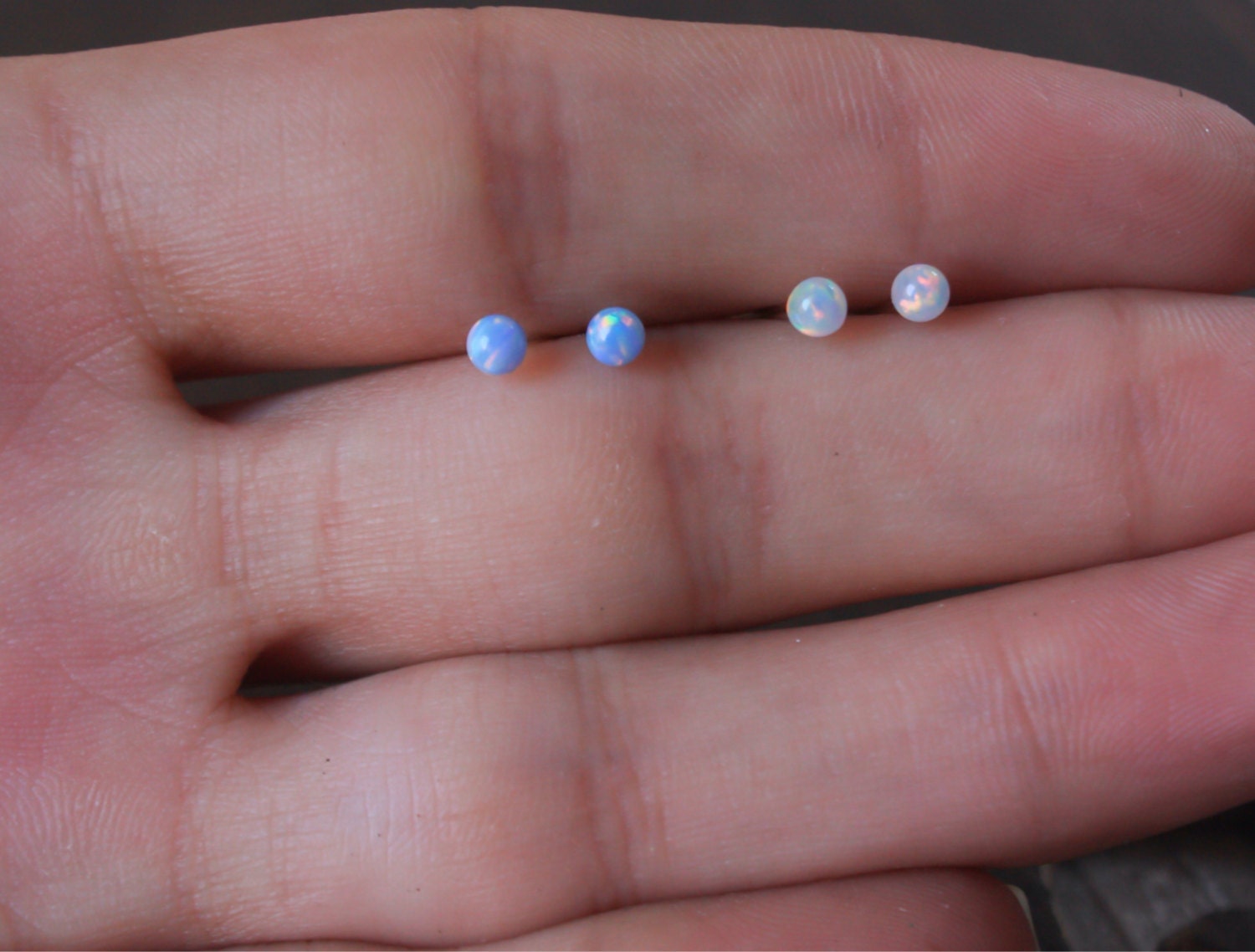 Opal Stud Earrings Classic 3mm Sterling Silver Studs Blue Etsy