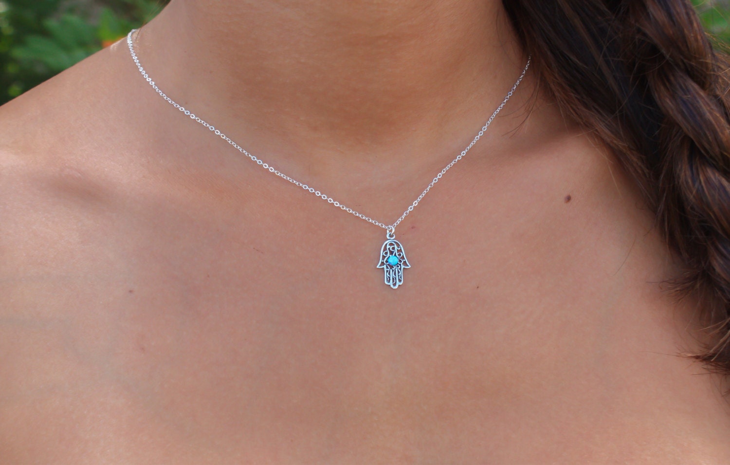 Opal hamsa necklace, gold Hamsa necklace, gold hand necklace, Delicate gold necklace, gold hand blue opal necklace, synthetic opal