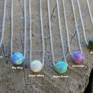 Opal necklace, opal ball necklace, opal silver necklace, tiny dot necklace opal bead necklace dot necklace blue opal necklace synthetic opal image 5